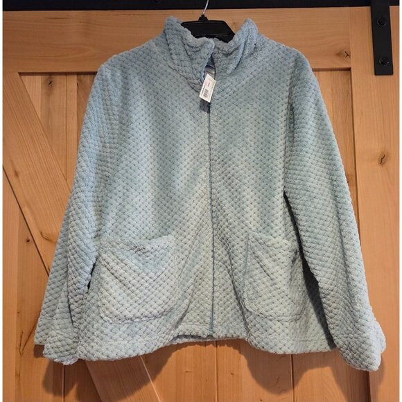 Cuddledown NEW! Waffle Fleece Bed Jacket Pockets Size XXL  Natania Aqua - Picture 1 of 12
